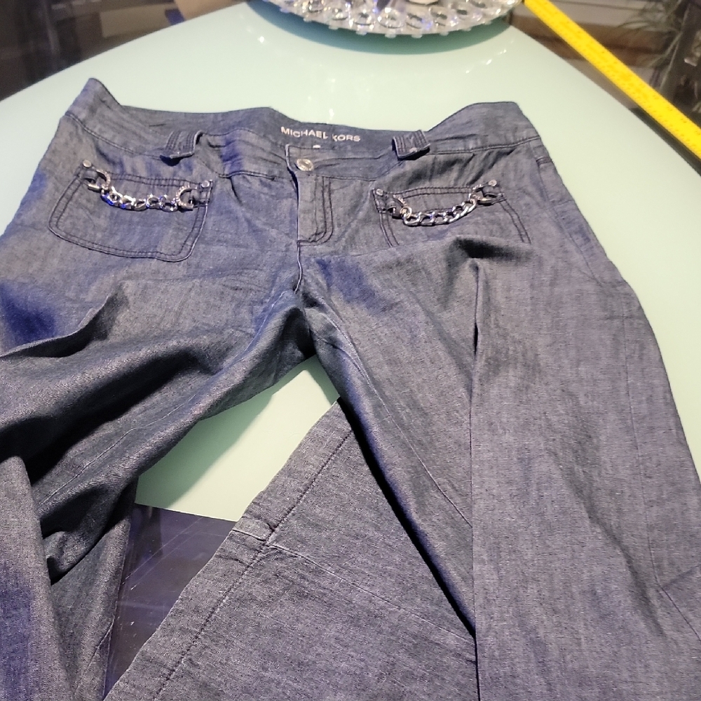 Michael Kors Straight Leg Jeans with Chain Accent